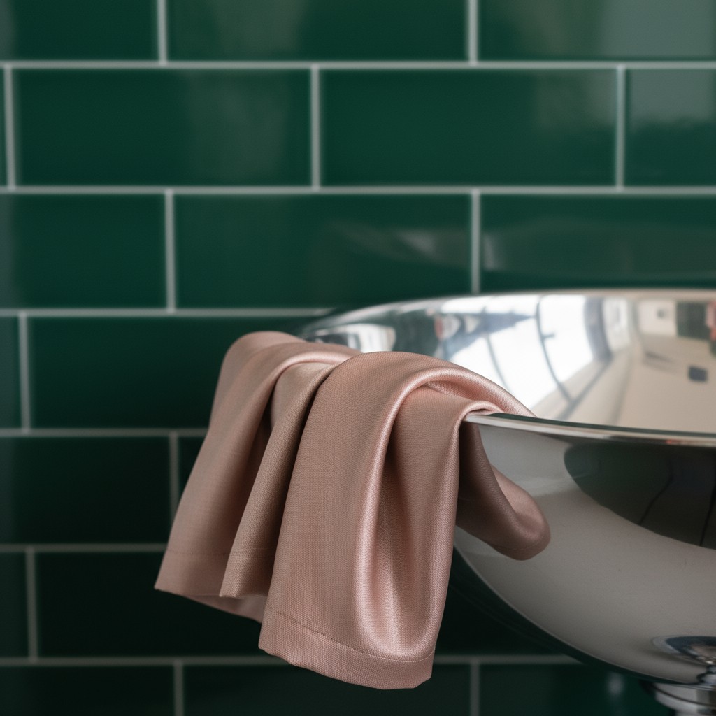 The silky smooth brown fabric has been tossed over a silver fecund gently to demonstrate surplus at the sweet depth of uti...